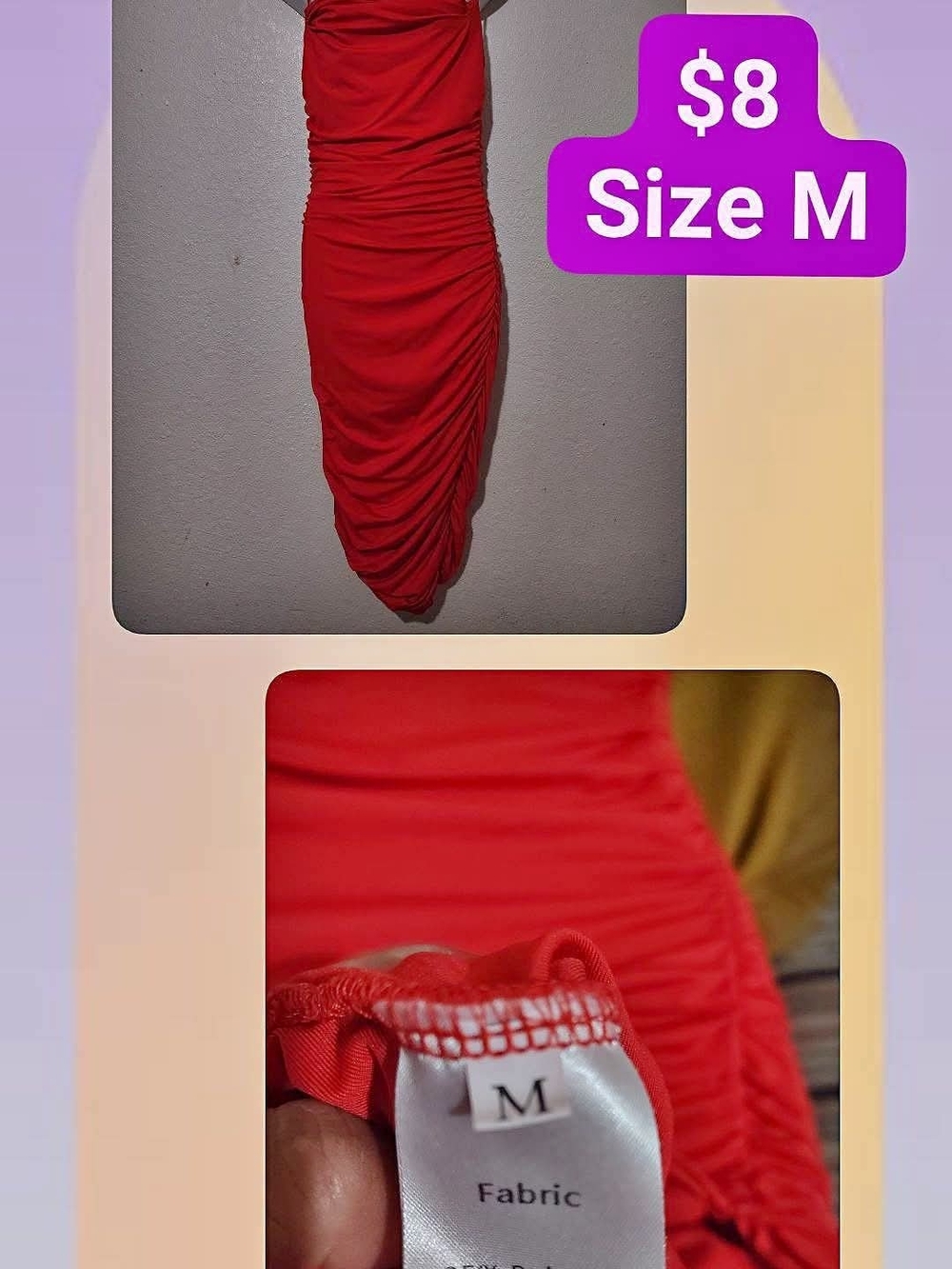 Red Ruched Midi Skirt - Size M